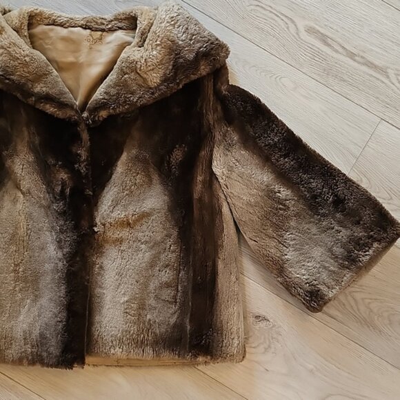 Vintage Beaver Fur Swing Coat Cropped Sleeve Jacket Medium - Picture 2 of 12
